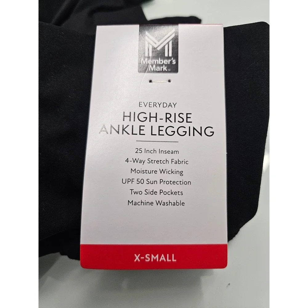 Member's Mark Womens High-Rise Ankle Leggings Black Nylon Blend Athletic Size XS